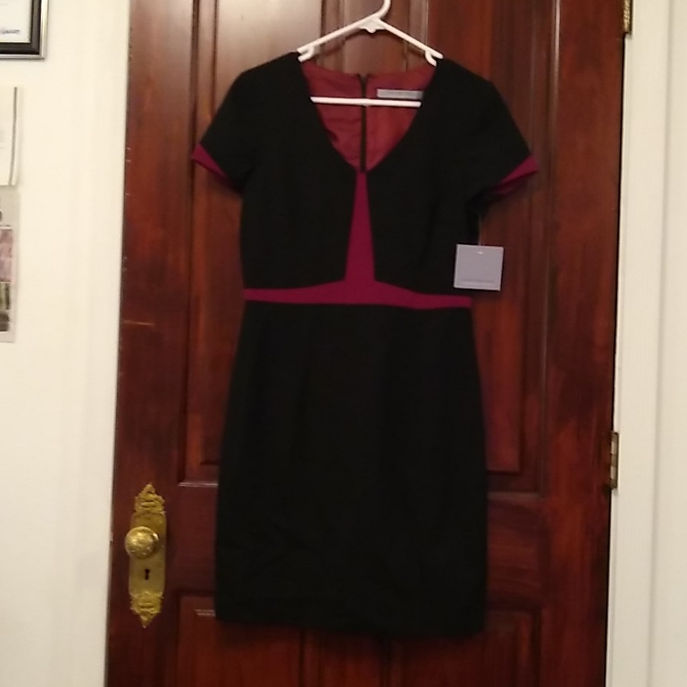 Red and Black Short Sleeve midi dress